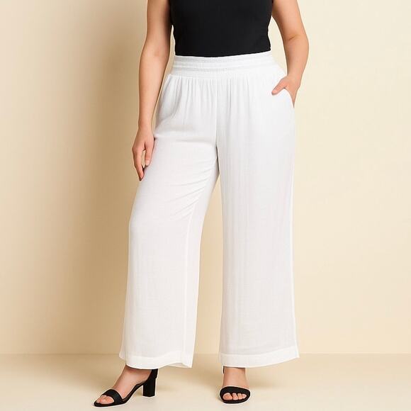 Apt. 9 Size XL Womens Pull On Lightweight Wide Leg Pants White Contemporary Boho - Picture 1 of 8